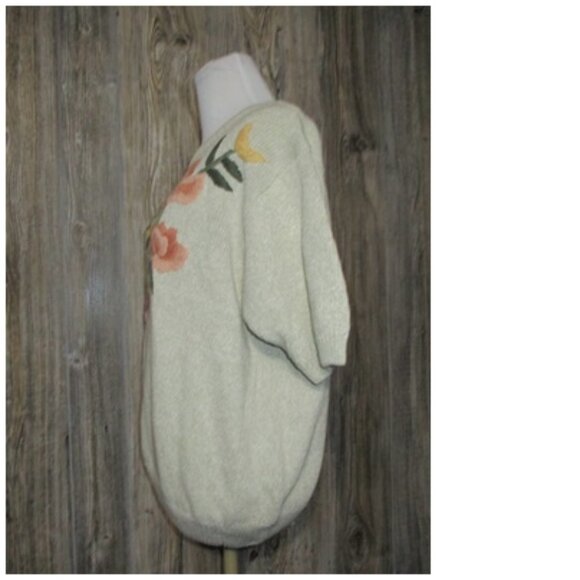 Womans Alfred Dunner Beige Short Sleeve Sweater Floral Sz Large fall fairy boho - Picture 2 of 13